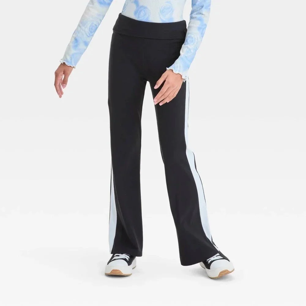 Art Class Girls Fold over Flare Black Pants White‎ Stripe Large 10 12 Streetwear